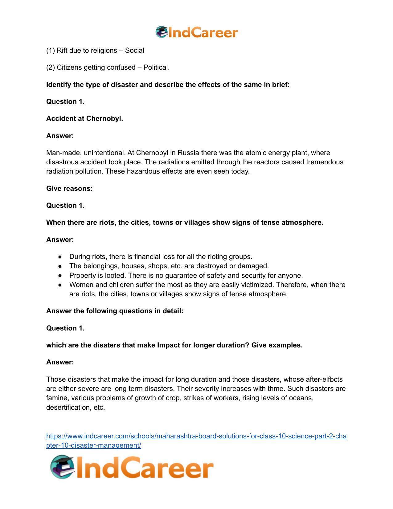 Maharashtra Board Solutions for Class 10- Science (Part 2): Chapter 10- Disaster Management - Page 35
