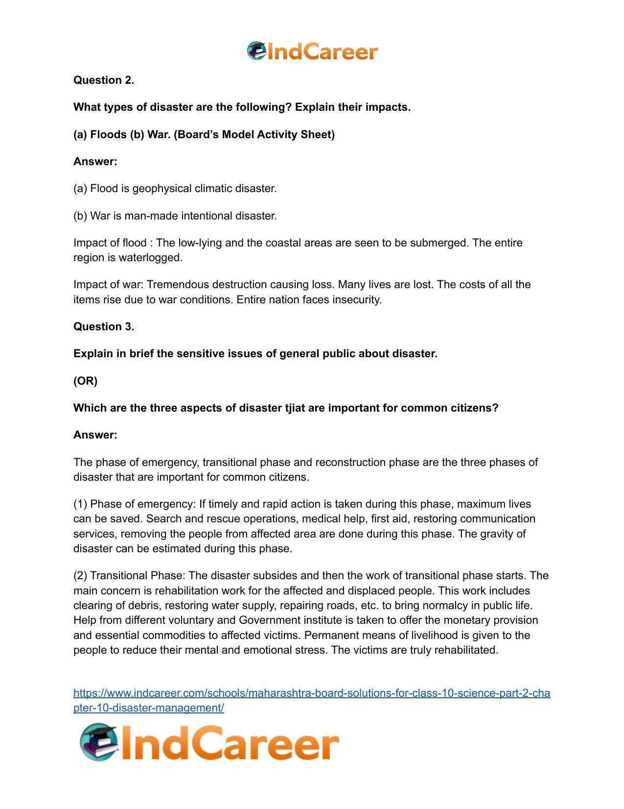 Maharashtra Board Solutions for Class 10- Science (Part 2): Chapter 10- Disaster Management - Page 36