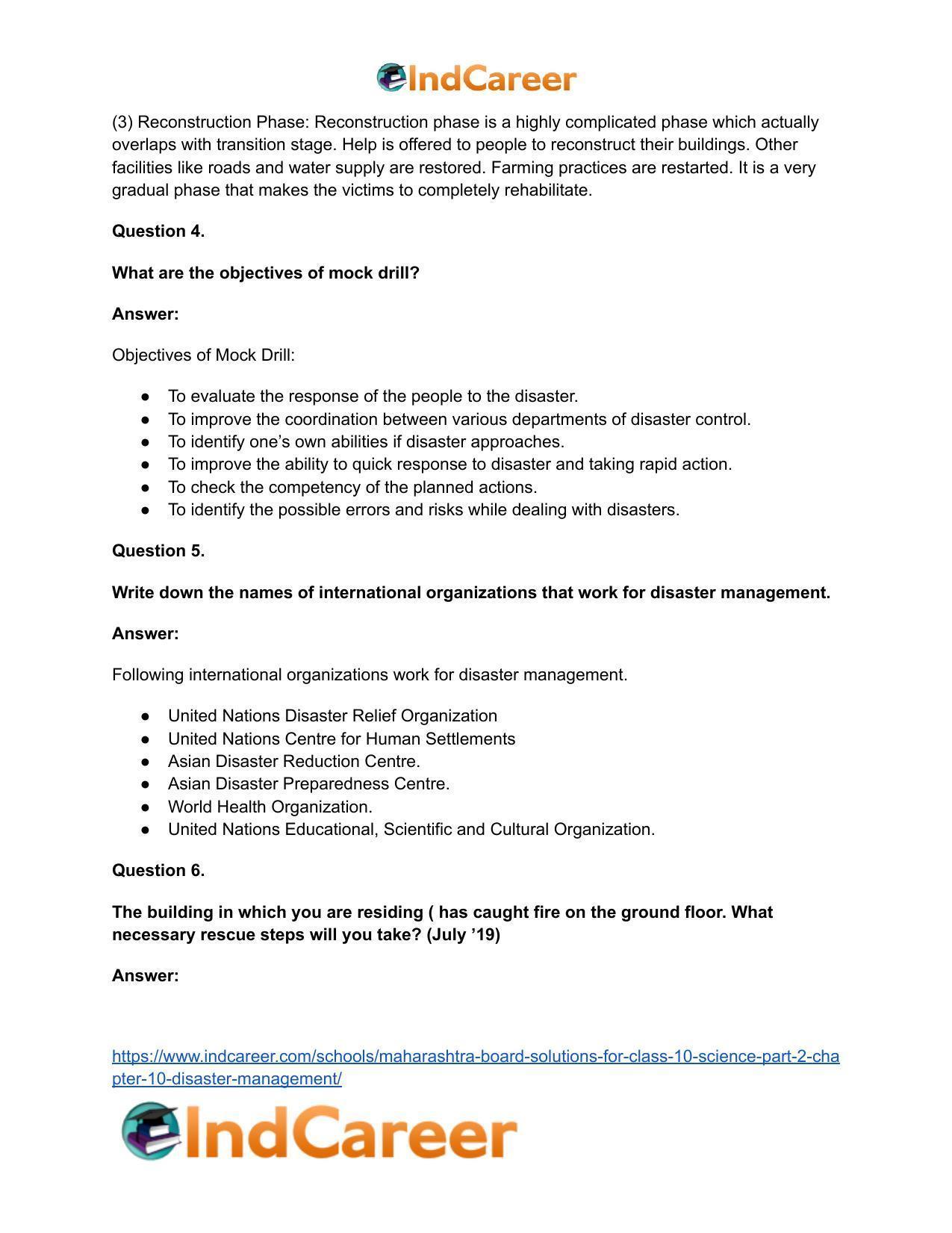 Maharashtra Board Solutions for Class 10- Science (Part 2): Chapter 10- Disaster Management - Page 37