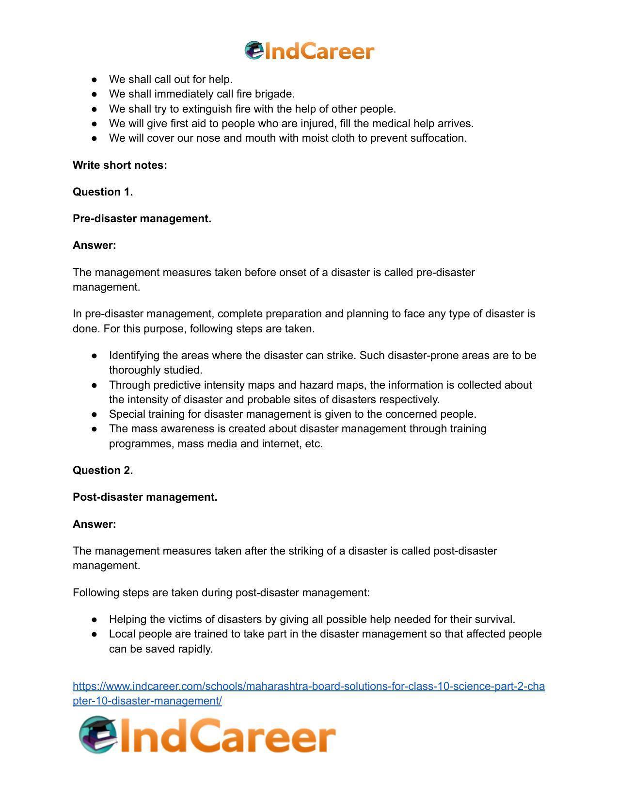 Maharashtra Board Solutions for Class 10- Science (Part 2): Chapter 10- Disaster Management - Page 38