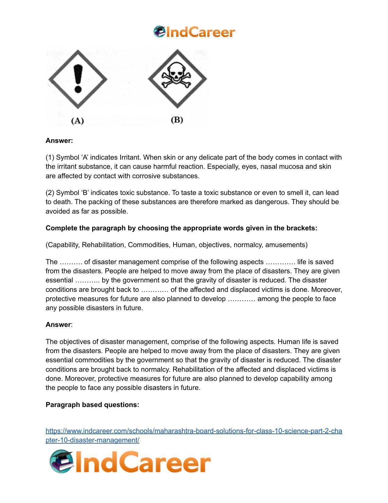 Maharashtra Board Solutions for Class 10- Science (Part 2): Chapter 10- Disaster Management - Page 40