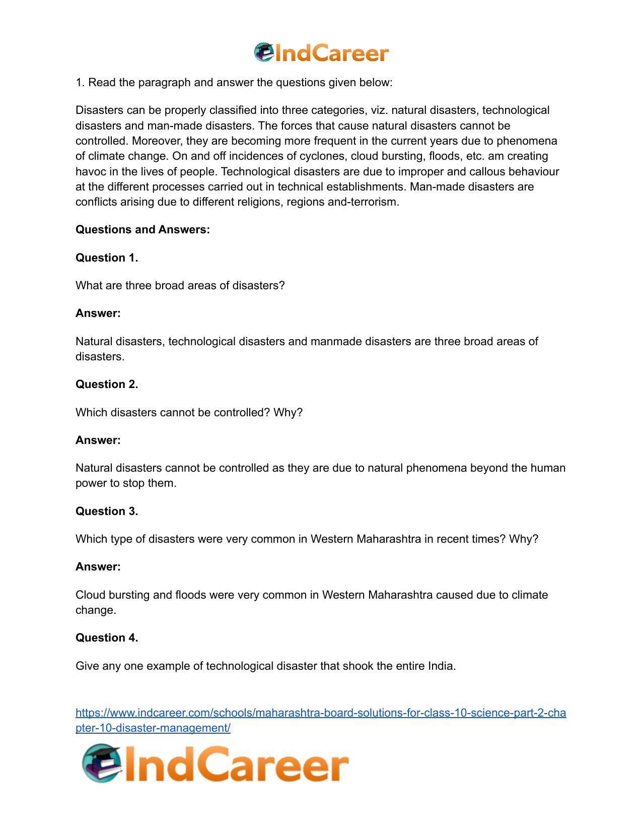 Maharashtra Board Solutions for Class 10- Science (Part 2): Chapter 10- Disaster Management - Page 41