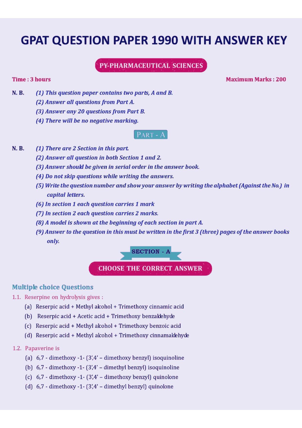 GPAT 1990 Question Paper with Answer Key - Page 1