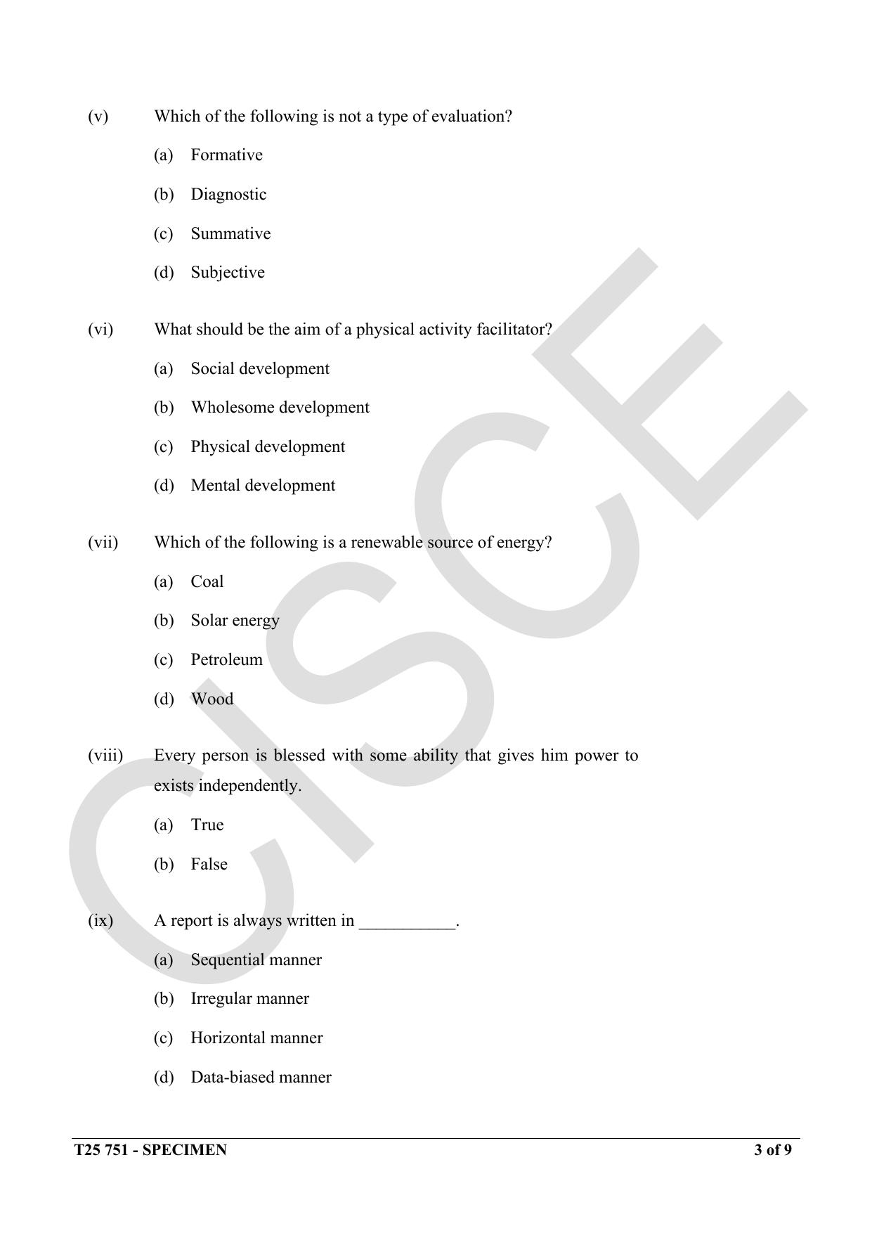 ICSE Class 10 2025 Early Years Physical Activity Facilitator (QP & MS) Specimen Paper - Page 3
