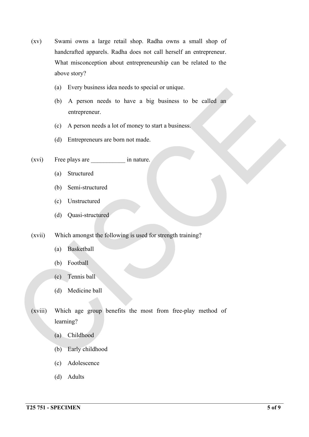 ICSE Class 10 2025 Early Years Physical Activity Facilitator (QP & MS) Specimen Paper - Page 5