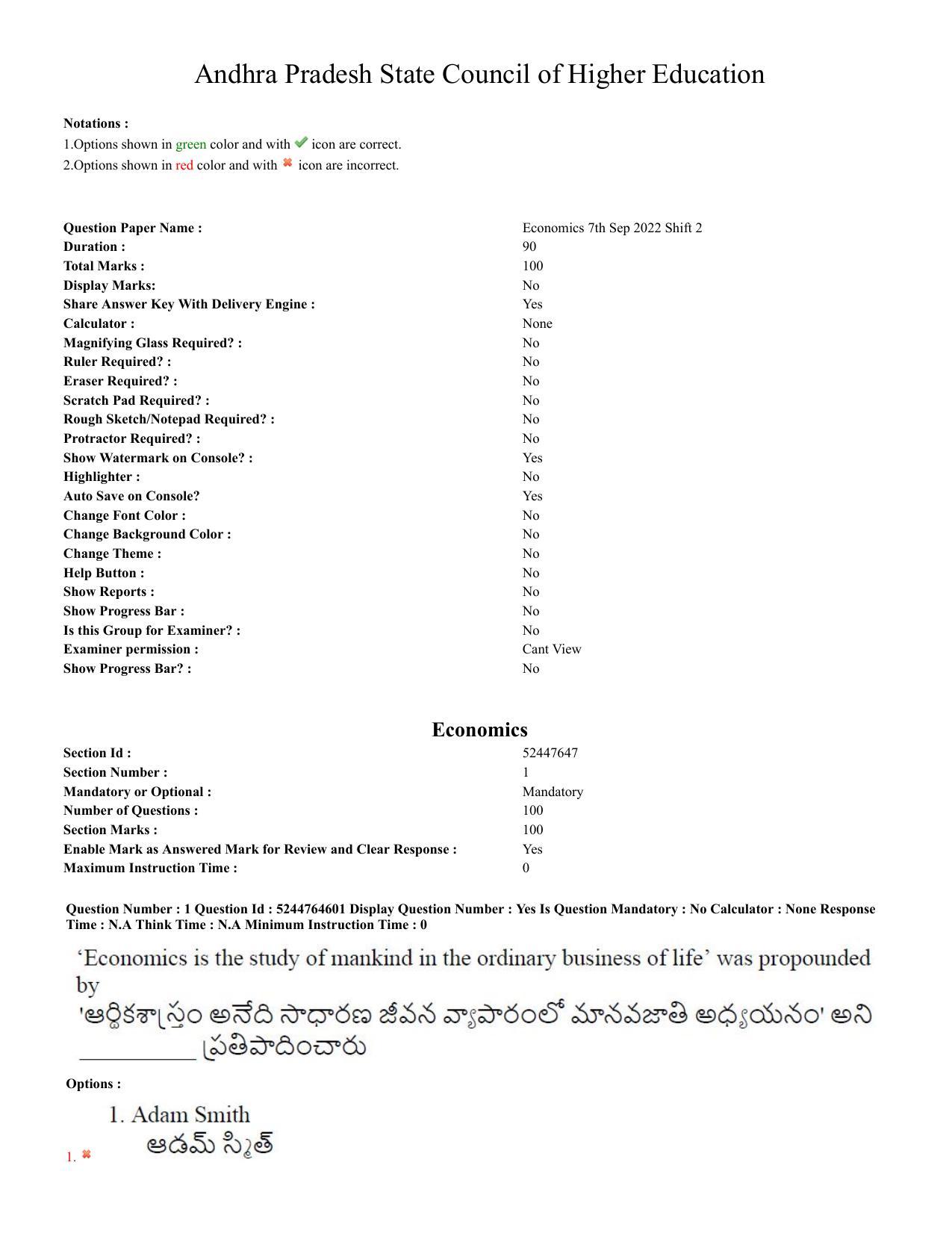 AP PGCET 7th Sep 2022 Economics Paper with Answer Key Shift 2 - Page 1