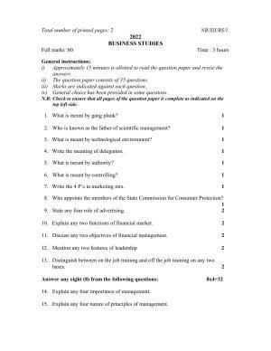 Nagaland Board Class 12 Business Studies 2022 Question Paper