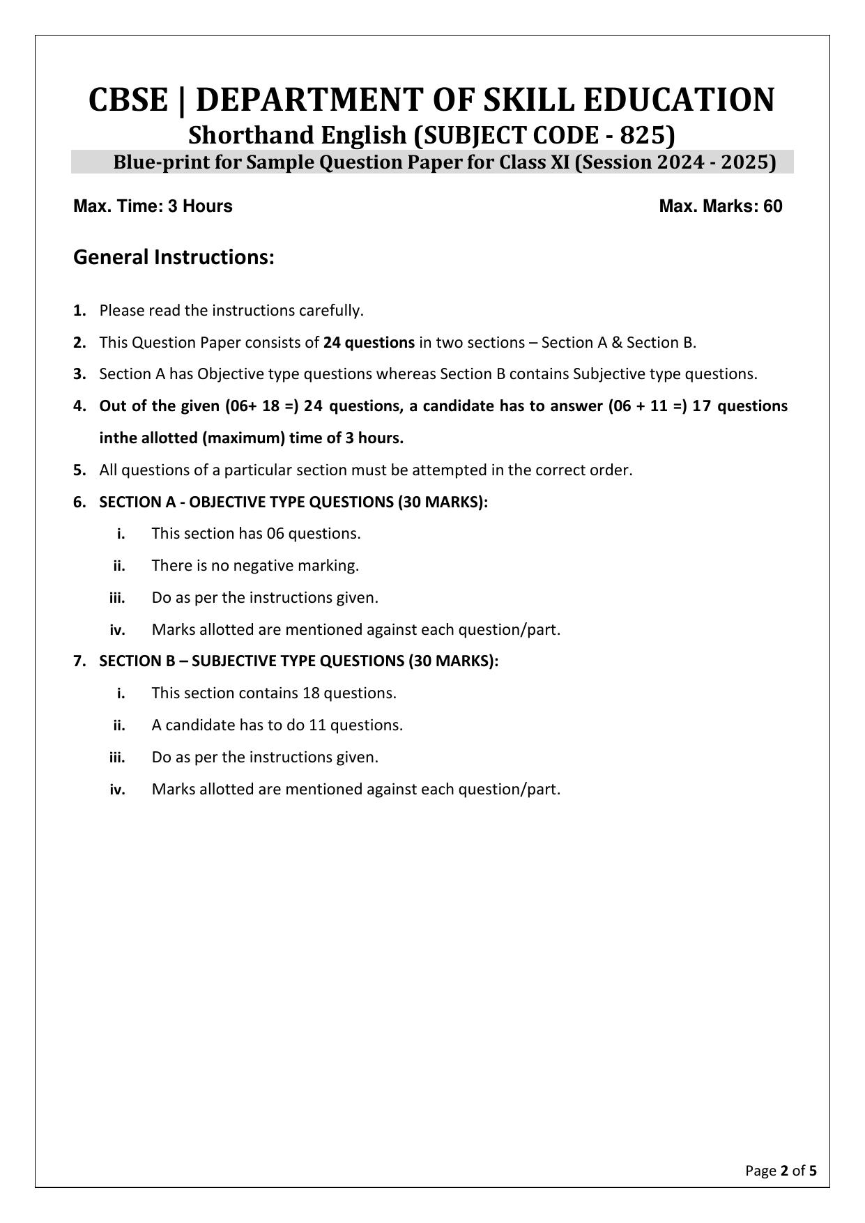 CBSE Class 11: Shorthand (English) 2025 Sample Paper - Page 2