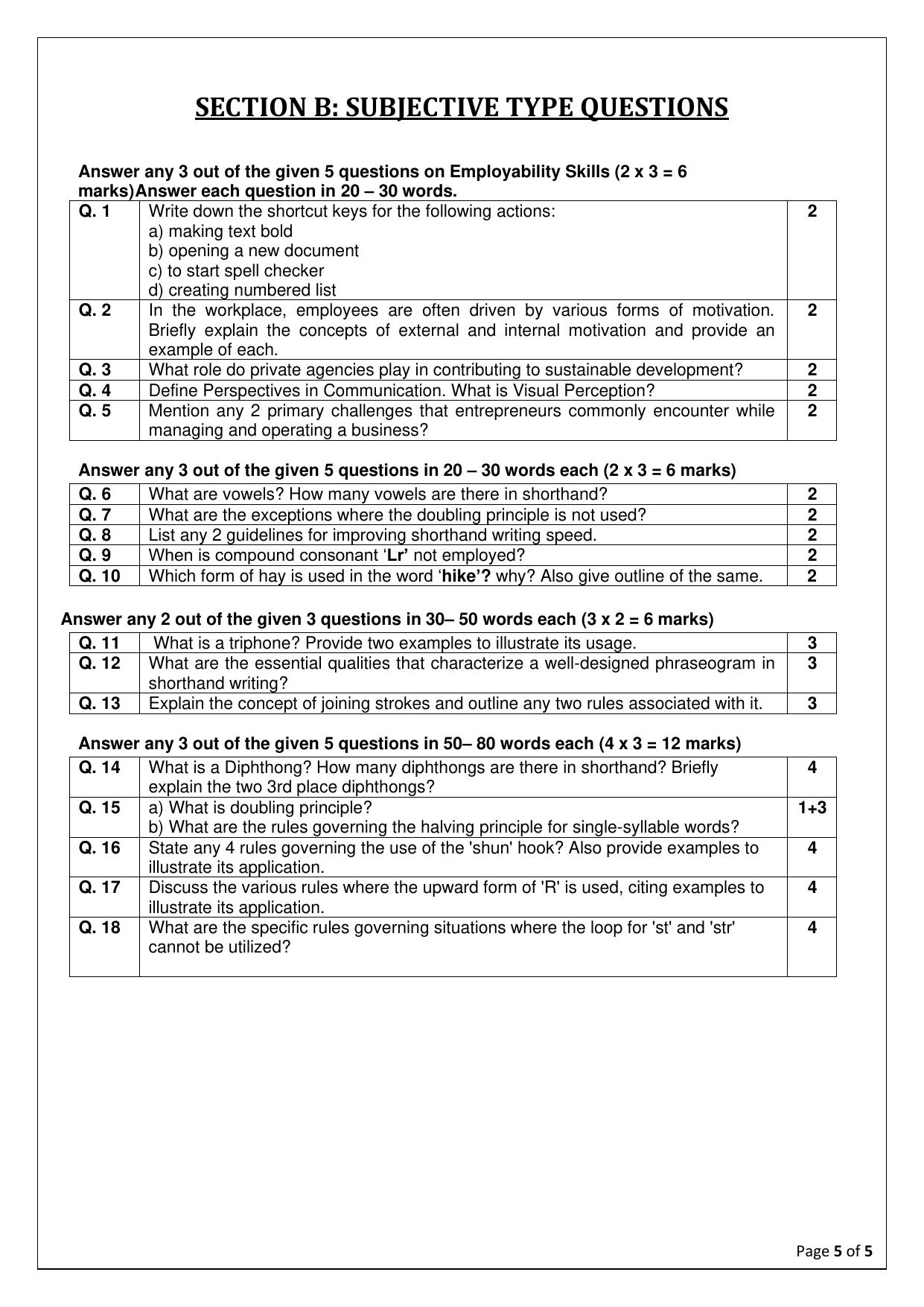 CBSE Class 11: Shorthand (English) 2025 Sample Paper - Page 5