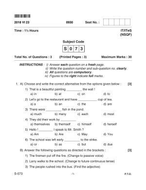 Goa Board Class 10 IT/ITES 073 Nsqf (June 2018) Question Paper