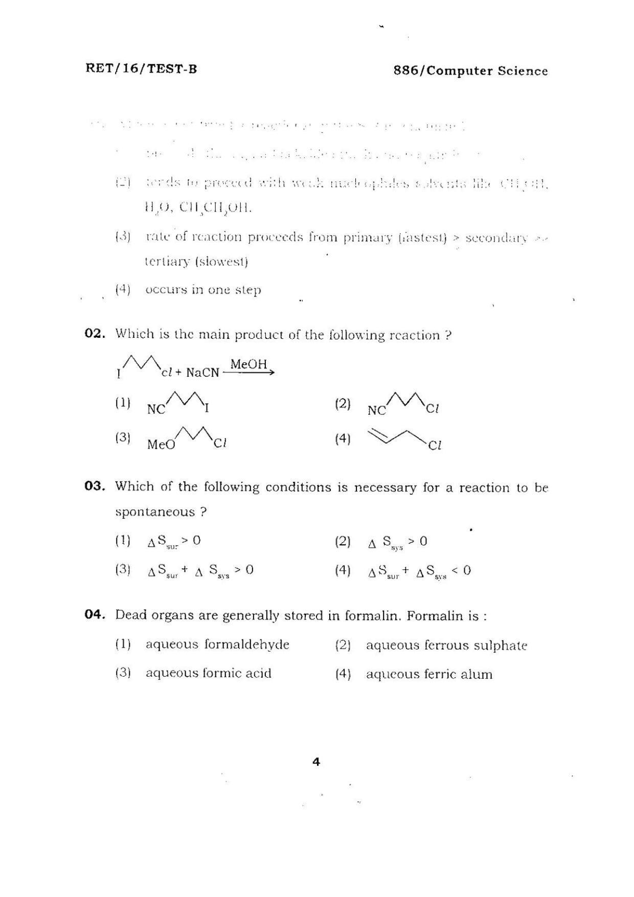 BHU RET COMPUTER SCIENCE 2016 Question Paper - Page 4