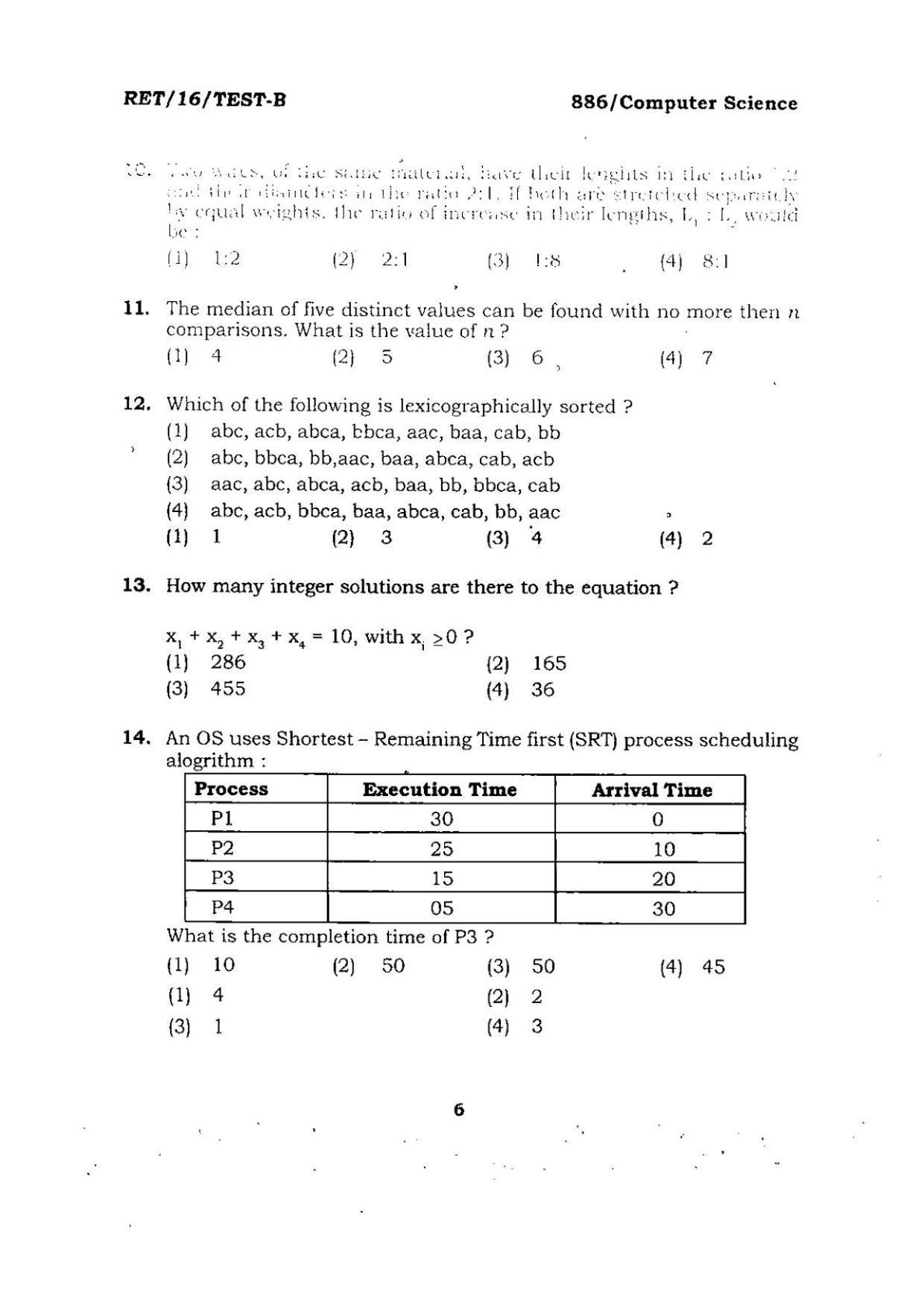 BHU RET COMPUTER SCIENCE 2016 Question Paper - Page 6