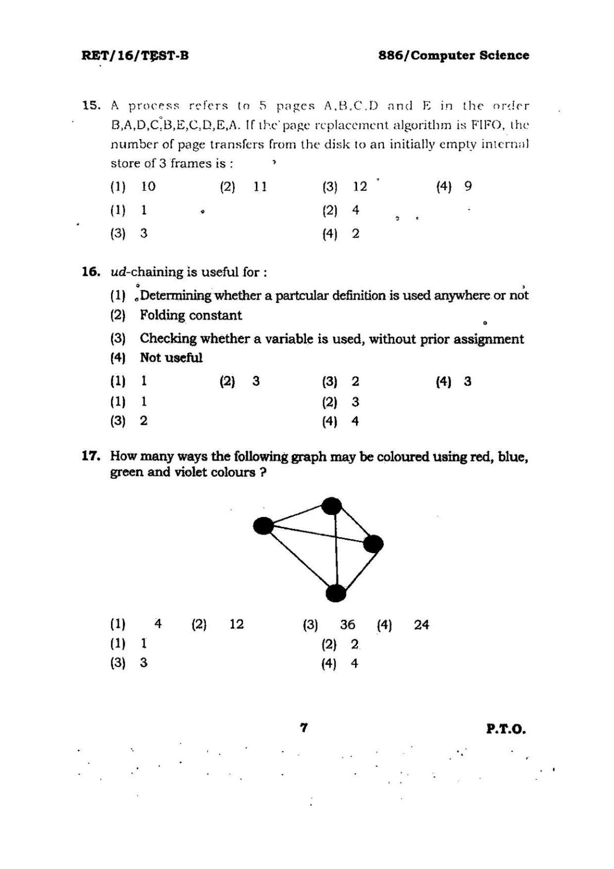 BHU RET COMPUTER SCIENCE 2016 Question Paper - Page 7