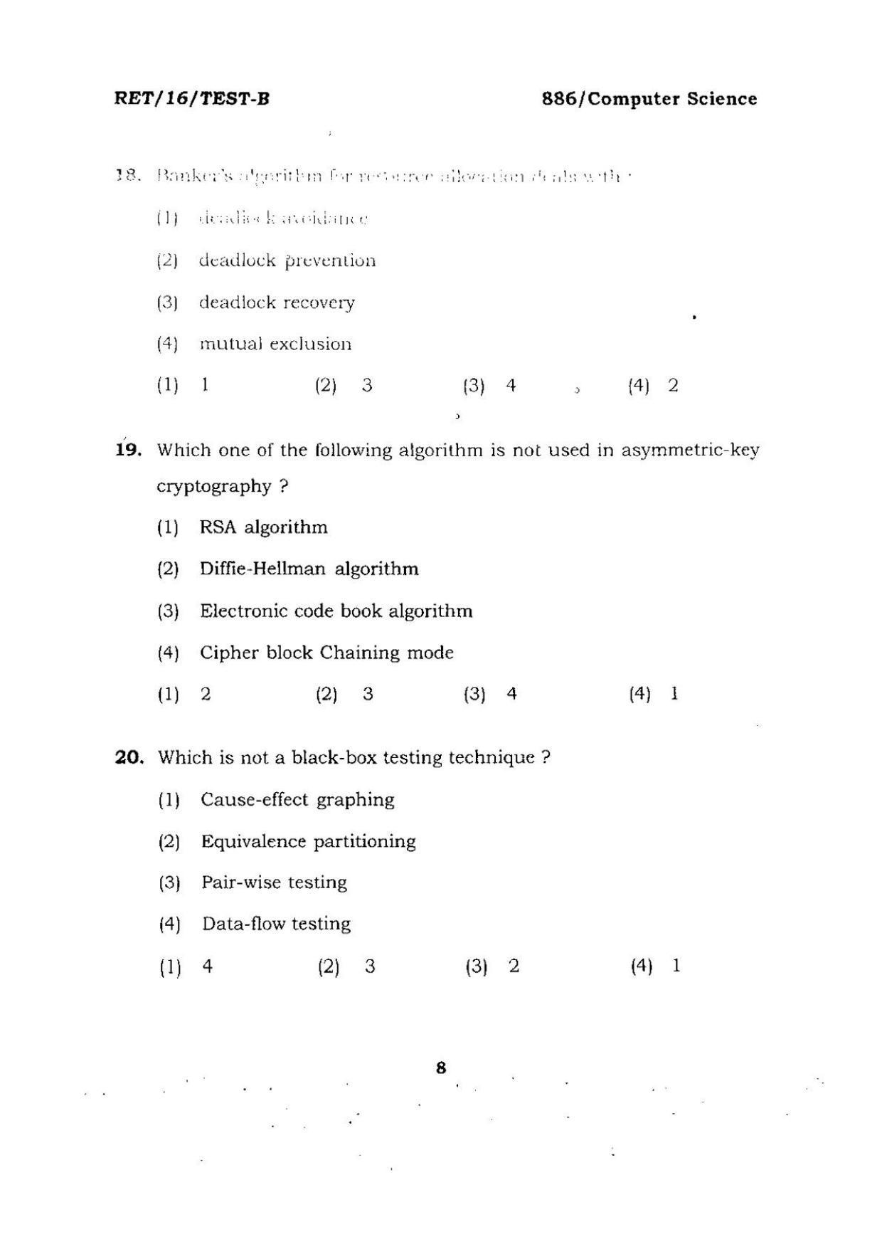 BHU RET COMPUTER SCIENCE 2016 Question Paper - Page 8