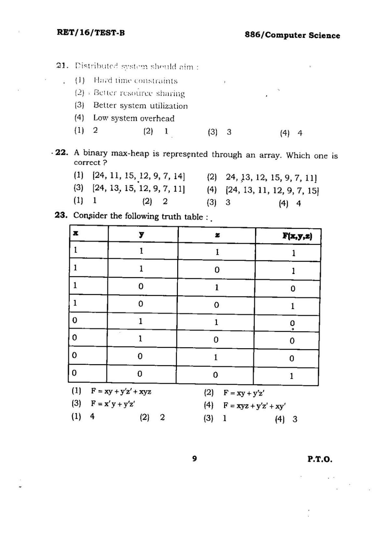 BHU RET COMPUTER SCIENCE 2016 Question Paper - Page 9