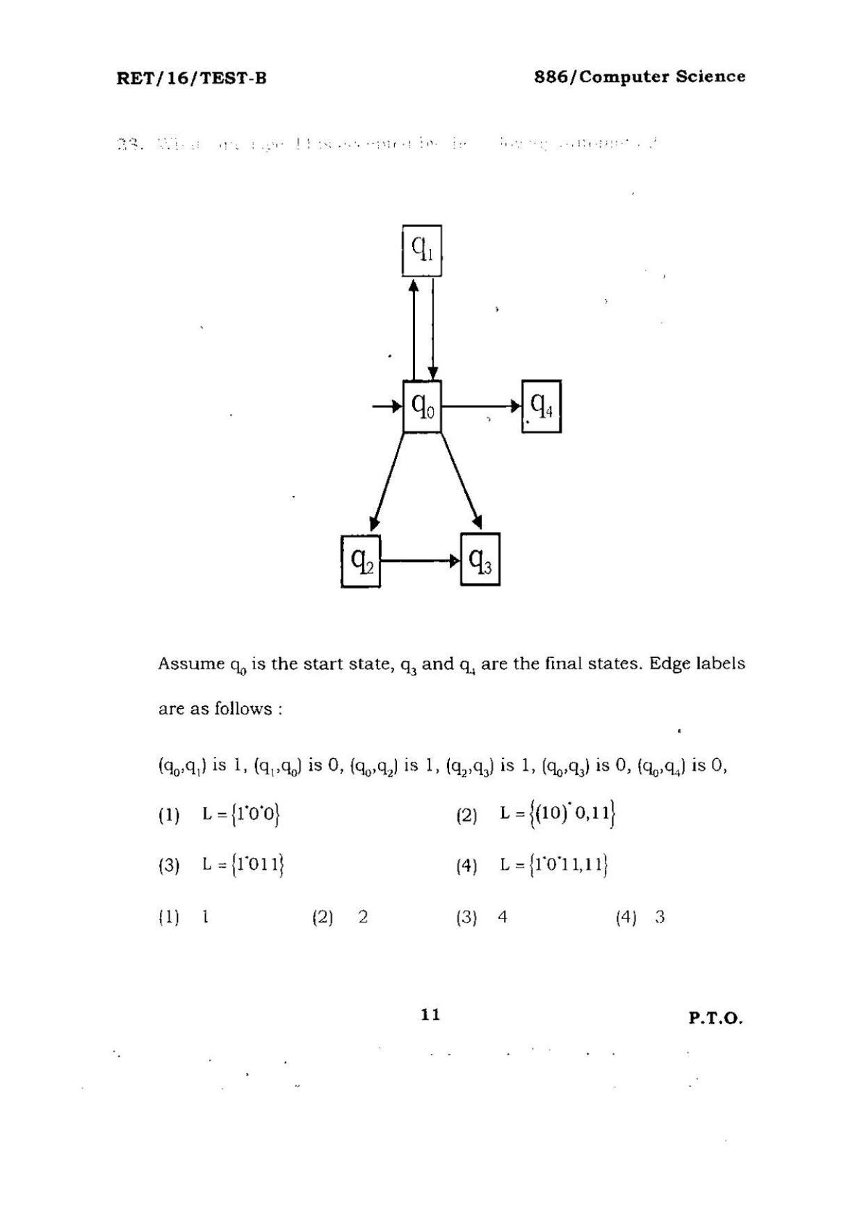 BHU RET COMPUTER SCIENCE 2016 Question Paper - Page 11