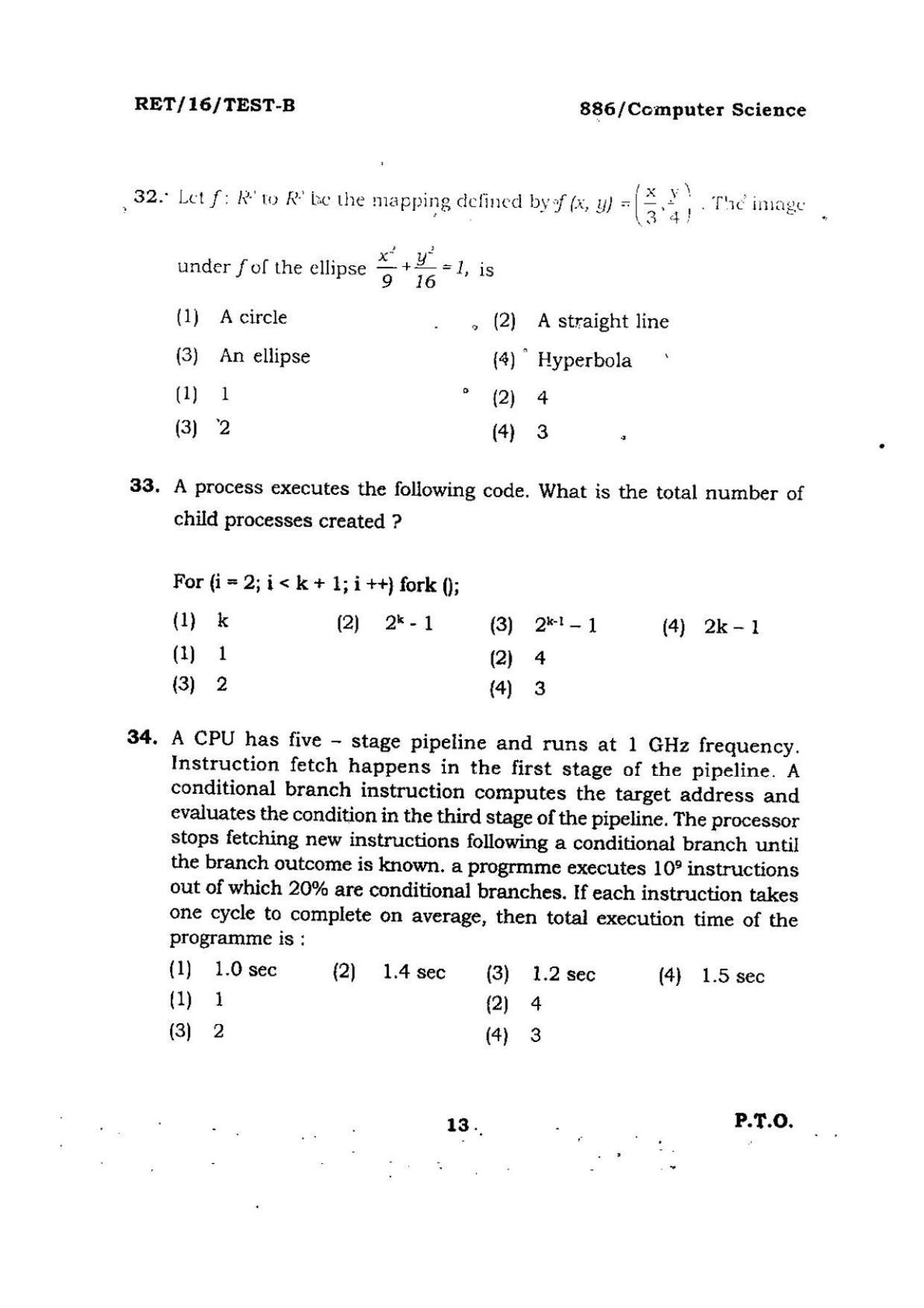 BHU RET COMPUTER SCIENCE 2016 Question Paper - Page 13