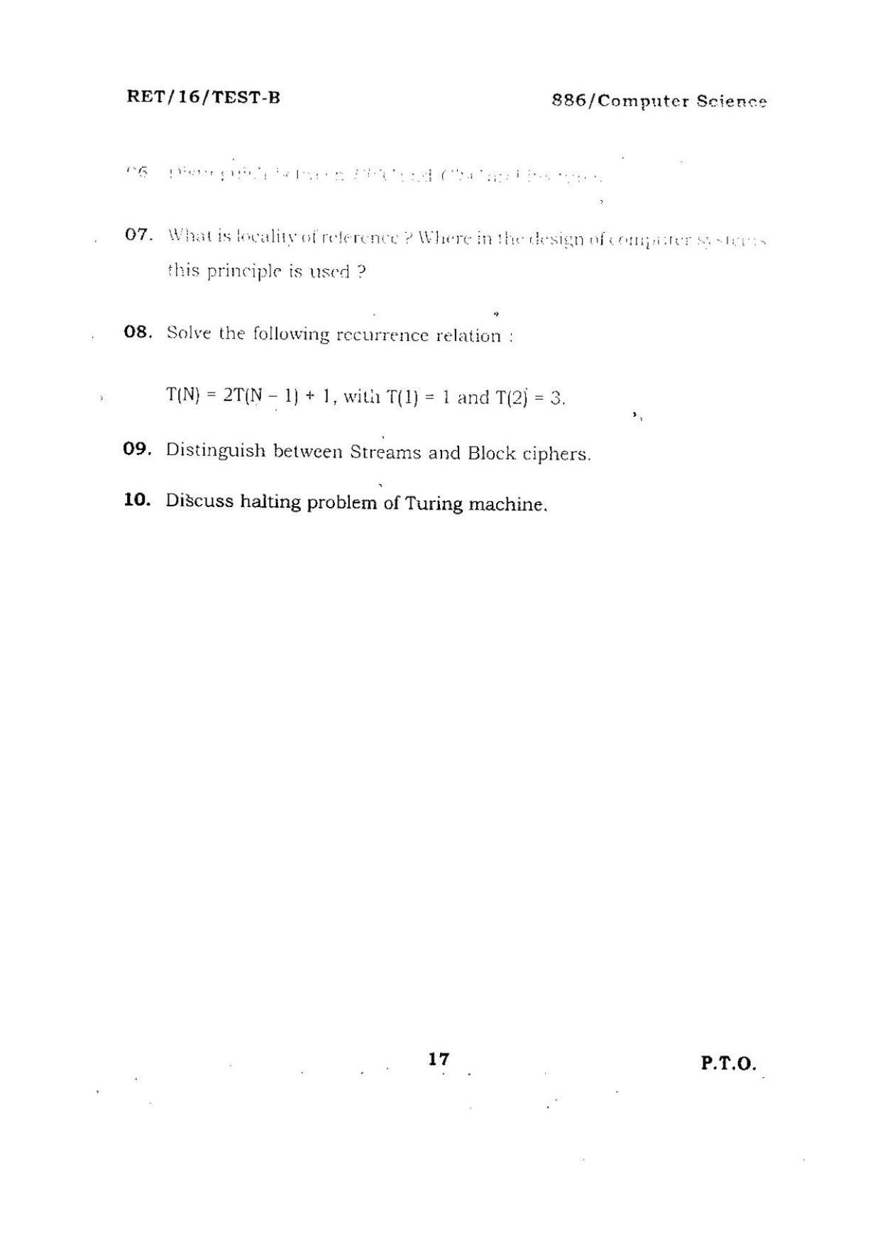 BHU RET COMPUTER SCIENCE 2016 Question Paper - Page 17
