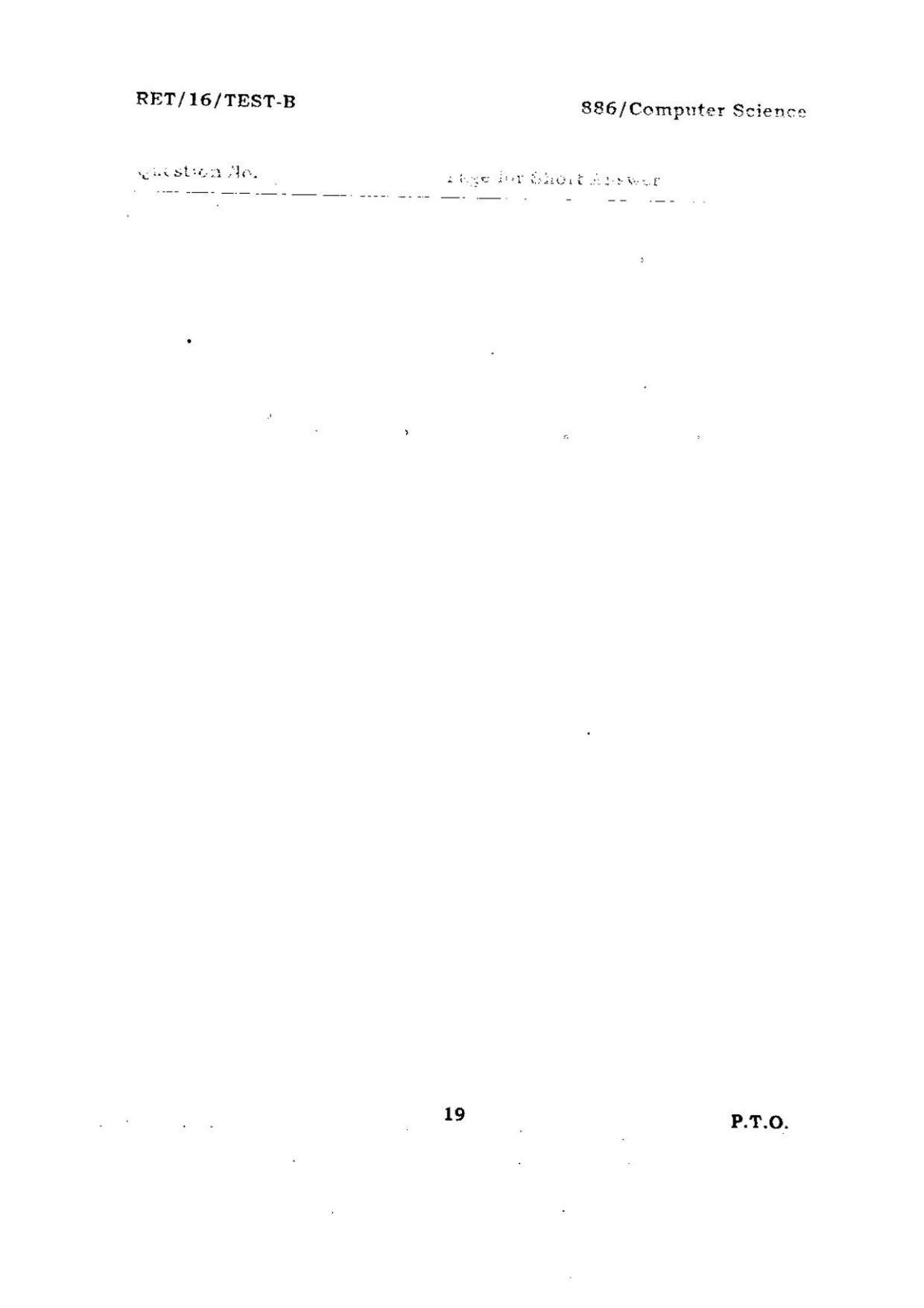 BHU RET COMPUTER SCIENCE 2016 Question Paper - Page 19