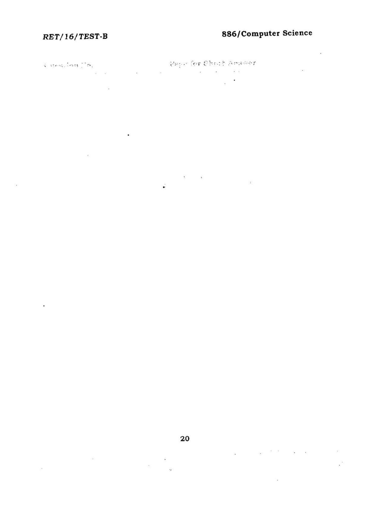 BHU RET COMPUTER SCIENCE 2016 Question Paper - Page 20