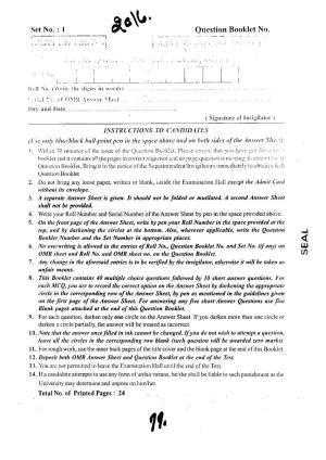 BHU RET COMPUTER SCIENCE 2016 Question Paper