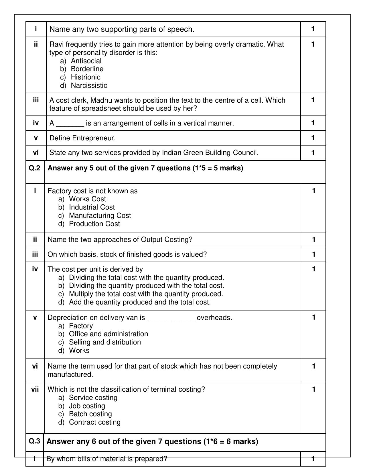 CBSE Class 12 (Skill Education) Cost Accounting 2024 Sample Paper - Page 3