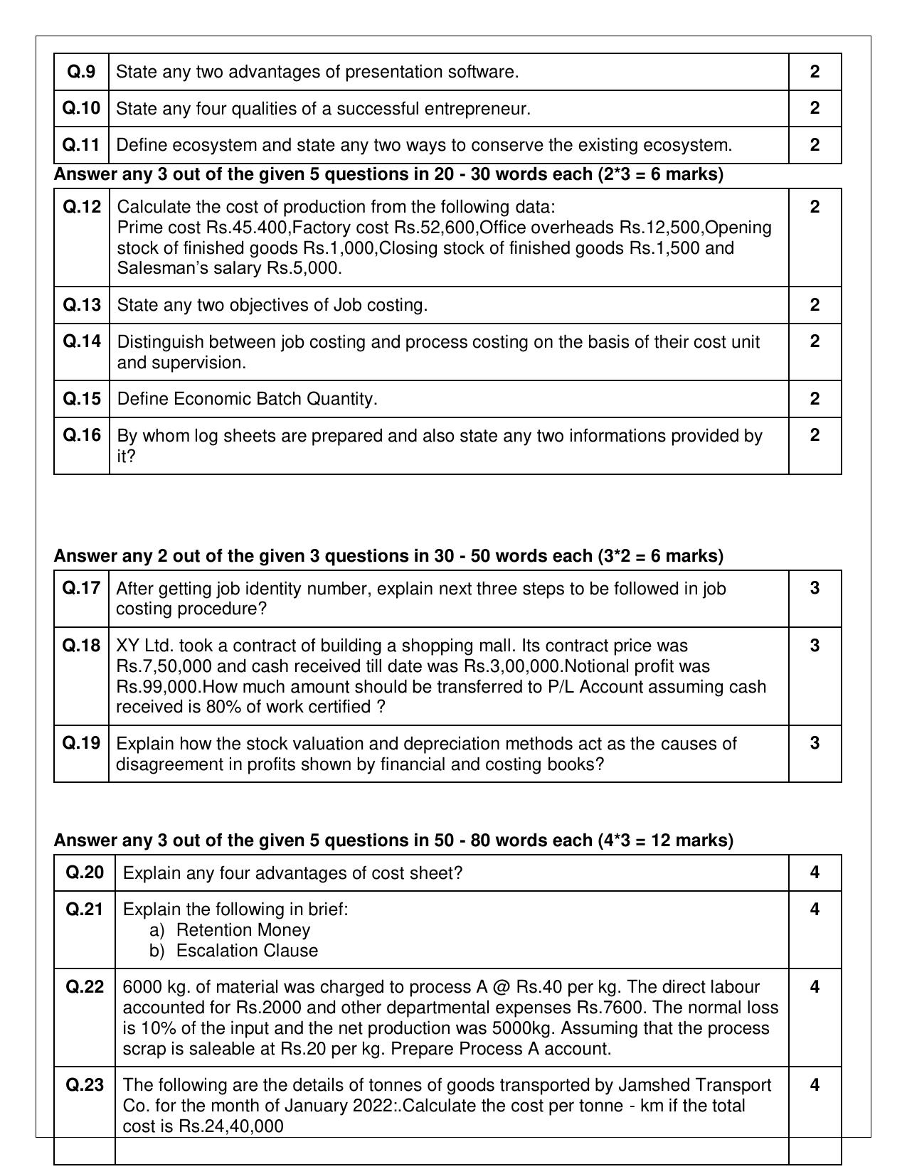 CBSE Class 12 (Skill Education) Cost Accounting 2024 Sample Paper - Page 6