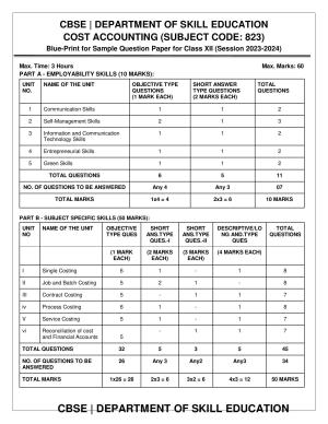 CBSE Class 12 (Skill Education) Cost Accounting 2024 Sample Paper