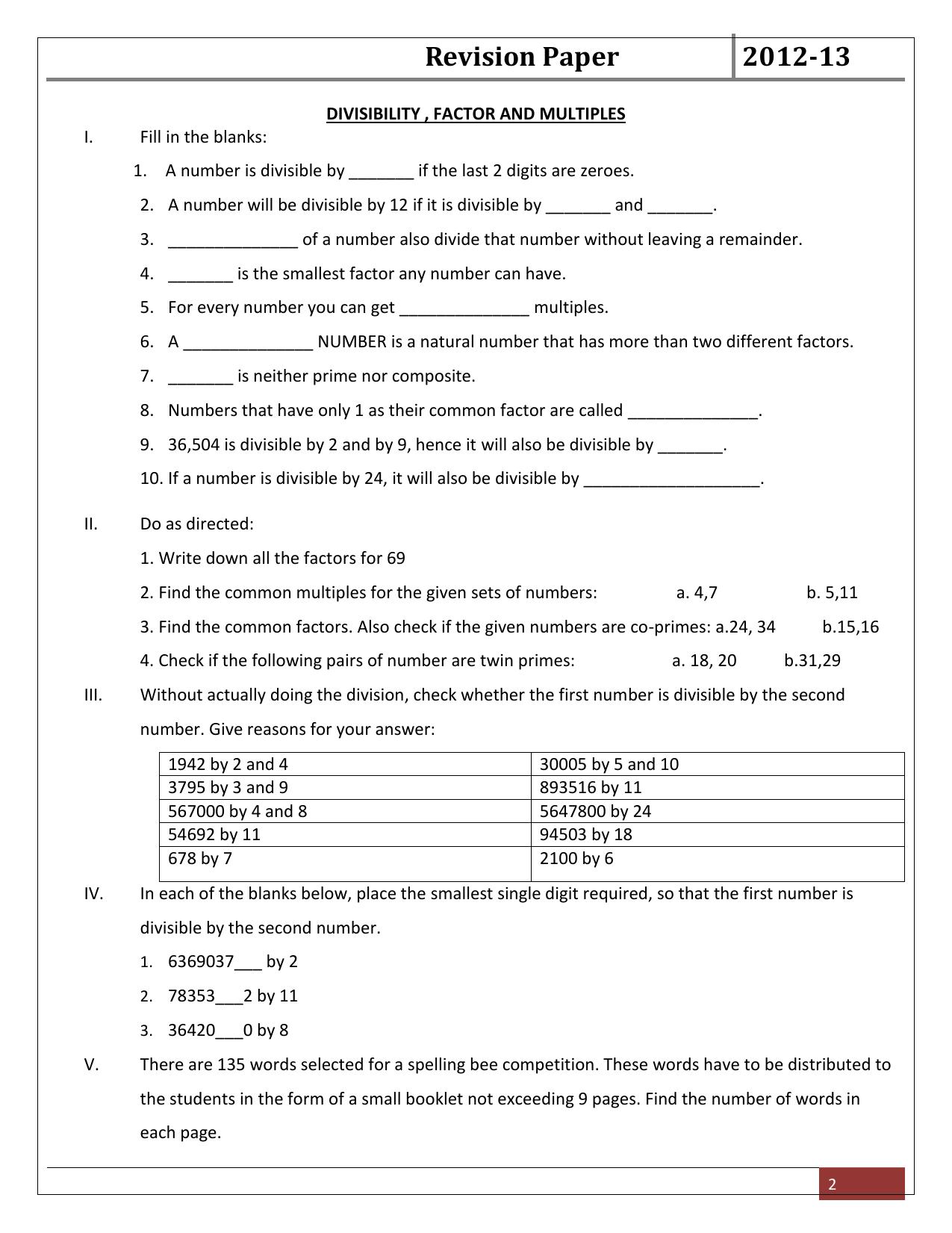 Worksheet for Class 5 Maths Assignment 30 - Page 2