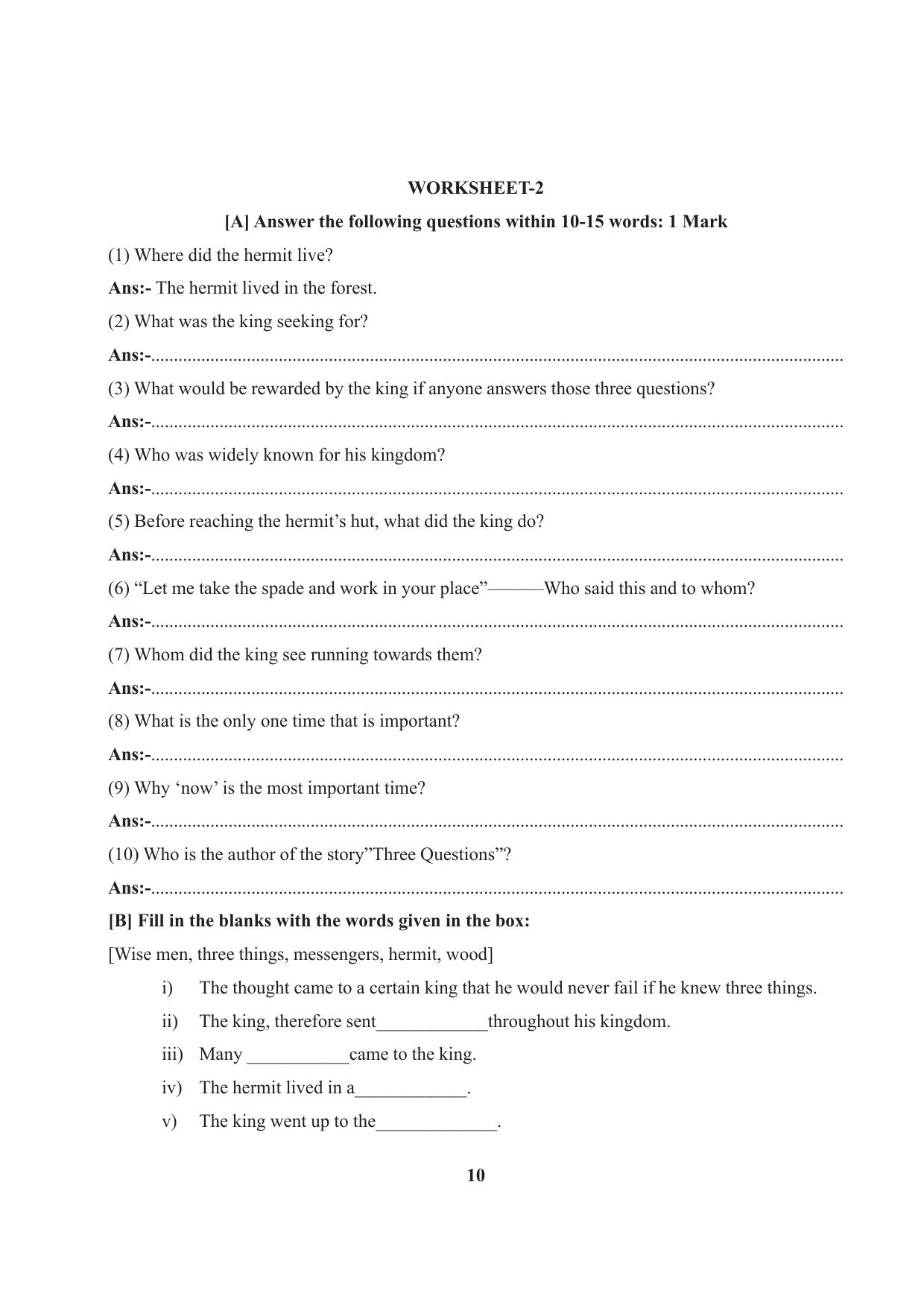 Tripura Board Class 7 English Workbooks - Page 10