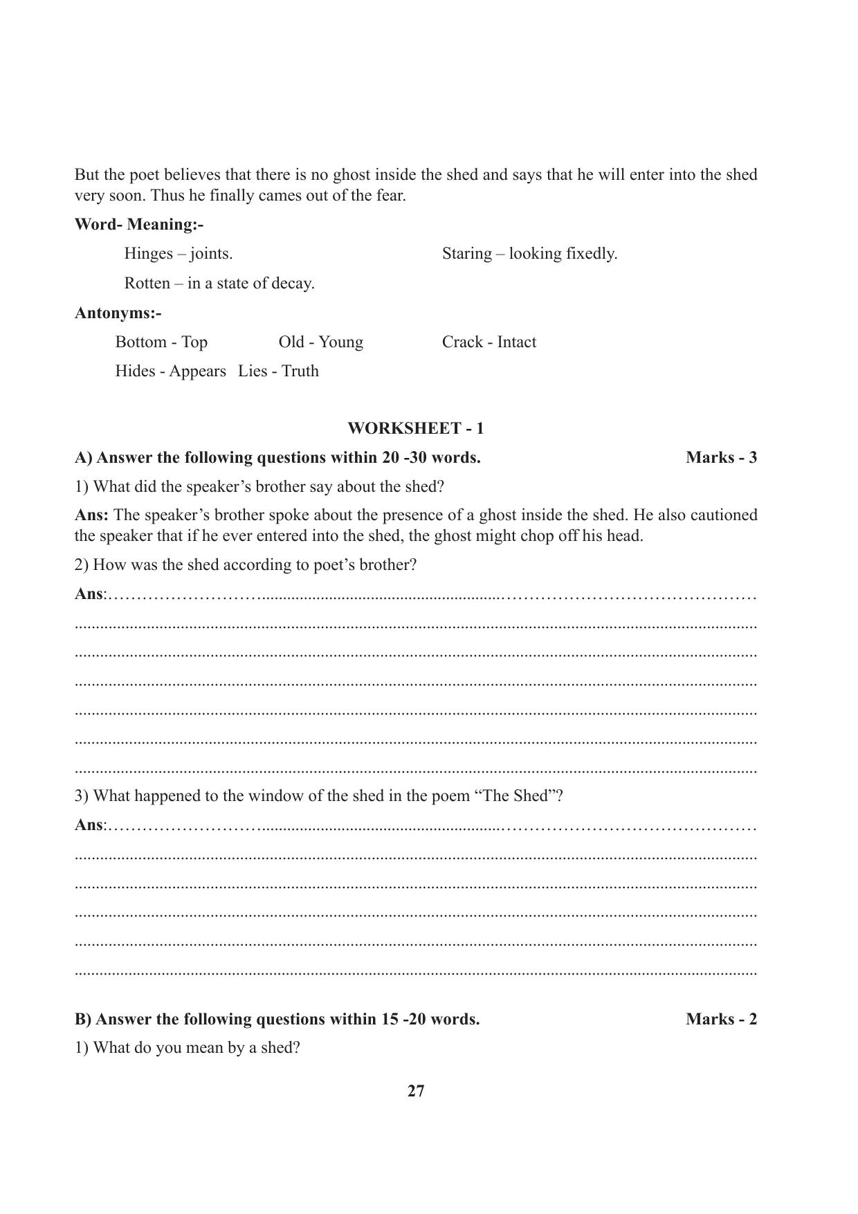 Tripura Board Class 7 English Workbooks - Page 27
