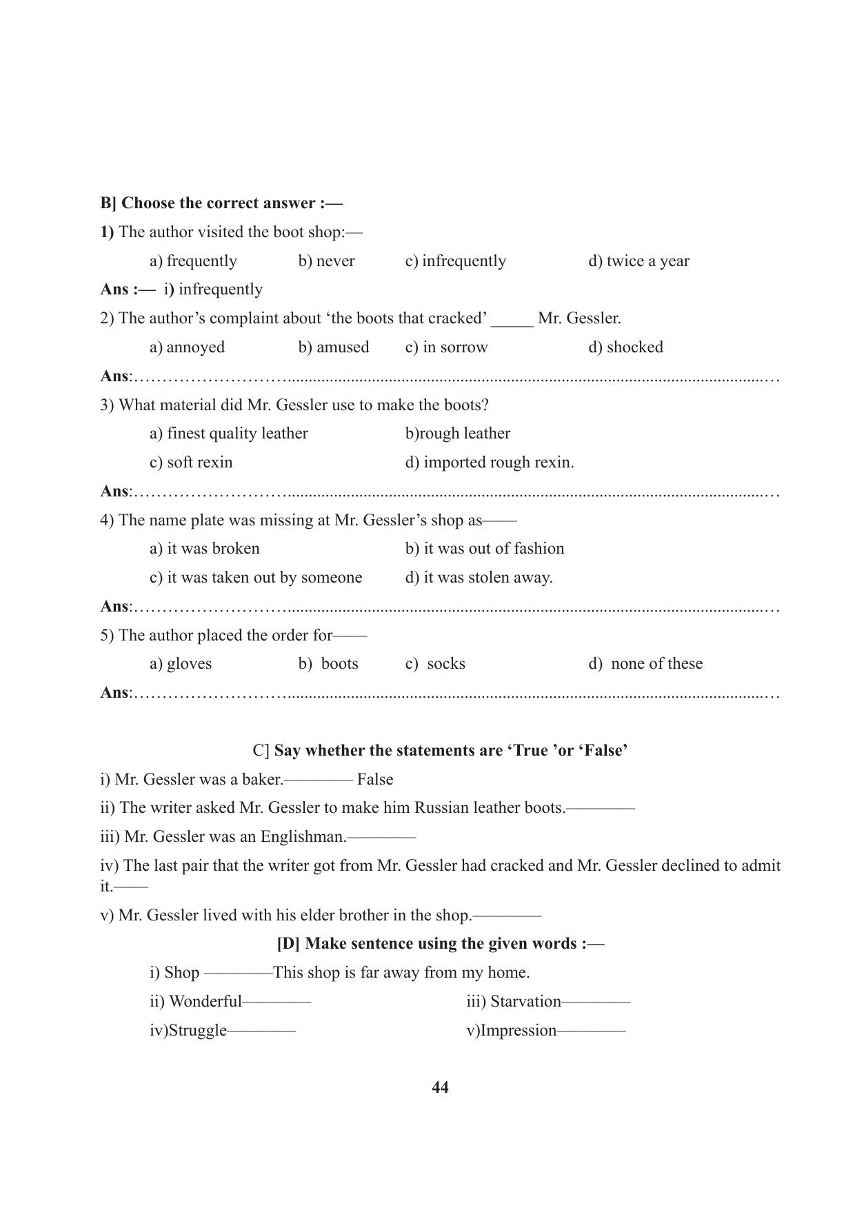 Tripura Board Class 7 English Workbooks - Page 44
