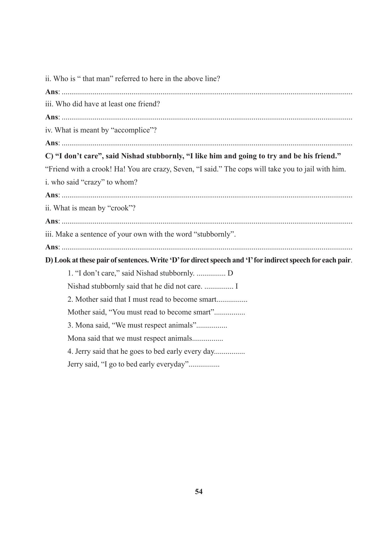 Tripura Board Class 7 English Workbooks - Page 54
