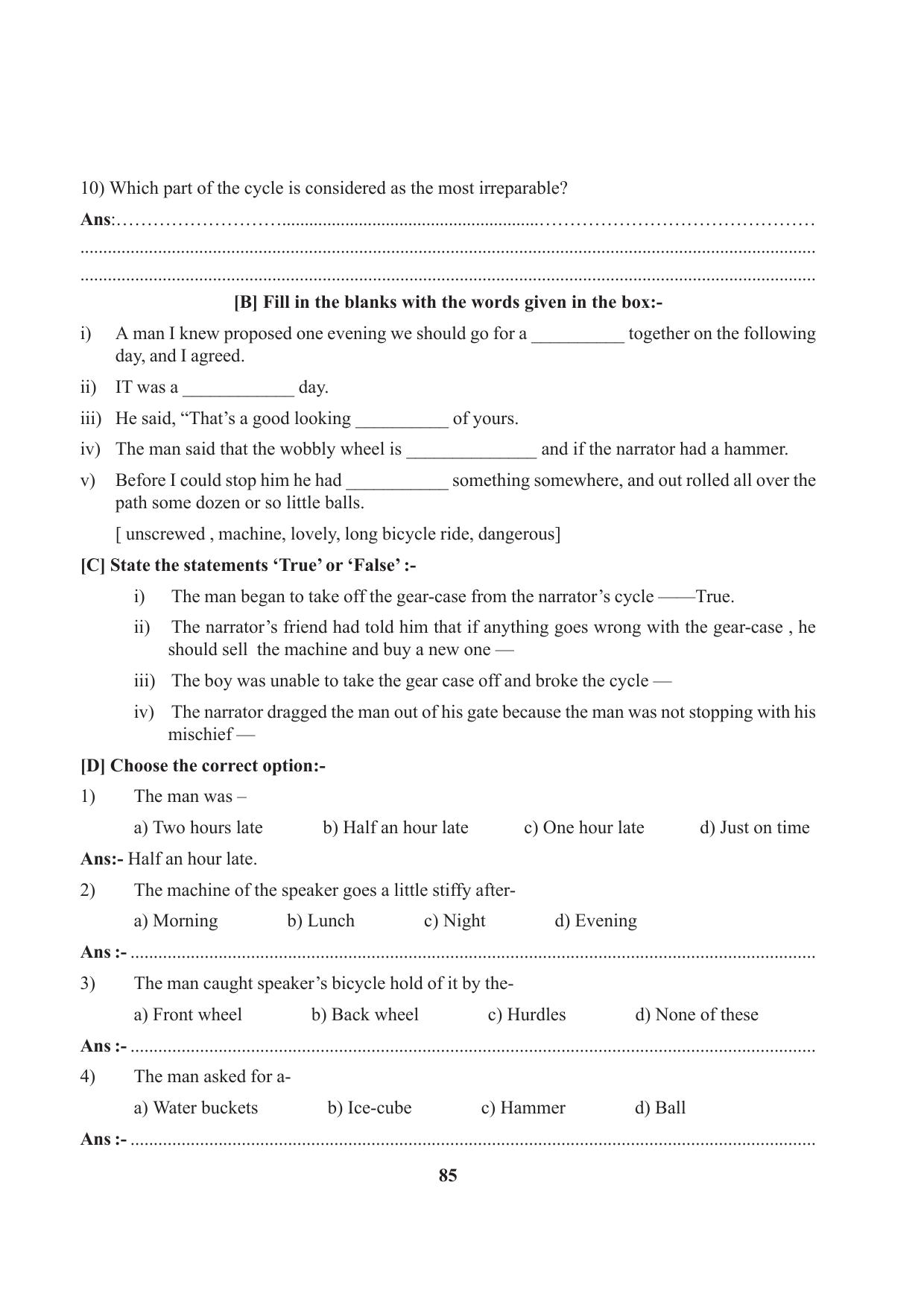 Tripura Board Class 7 English Workbooks - Page 85
