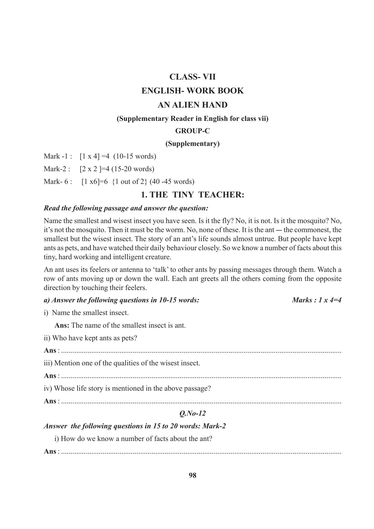 Tripura Board Class 7 English Workbooks - Page 98