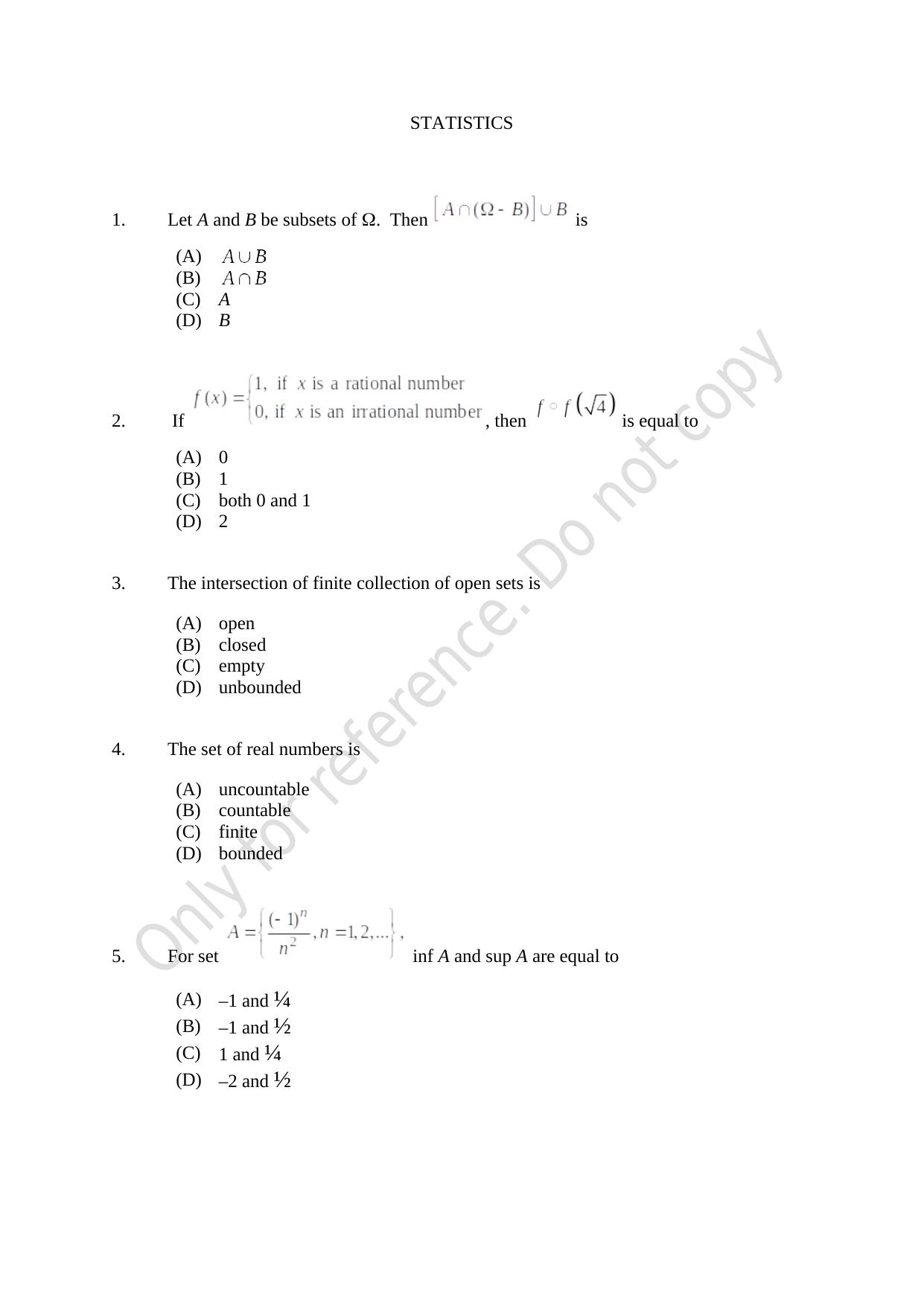 CUSAT CAT 2021 Statistics Question Paper - Page 1