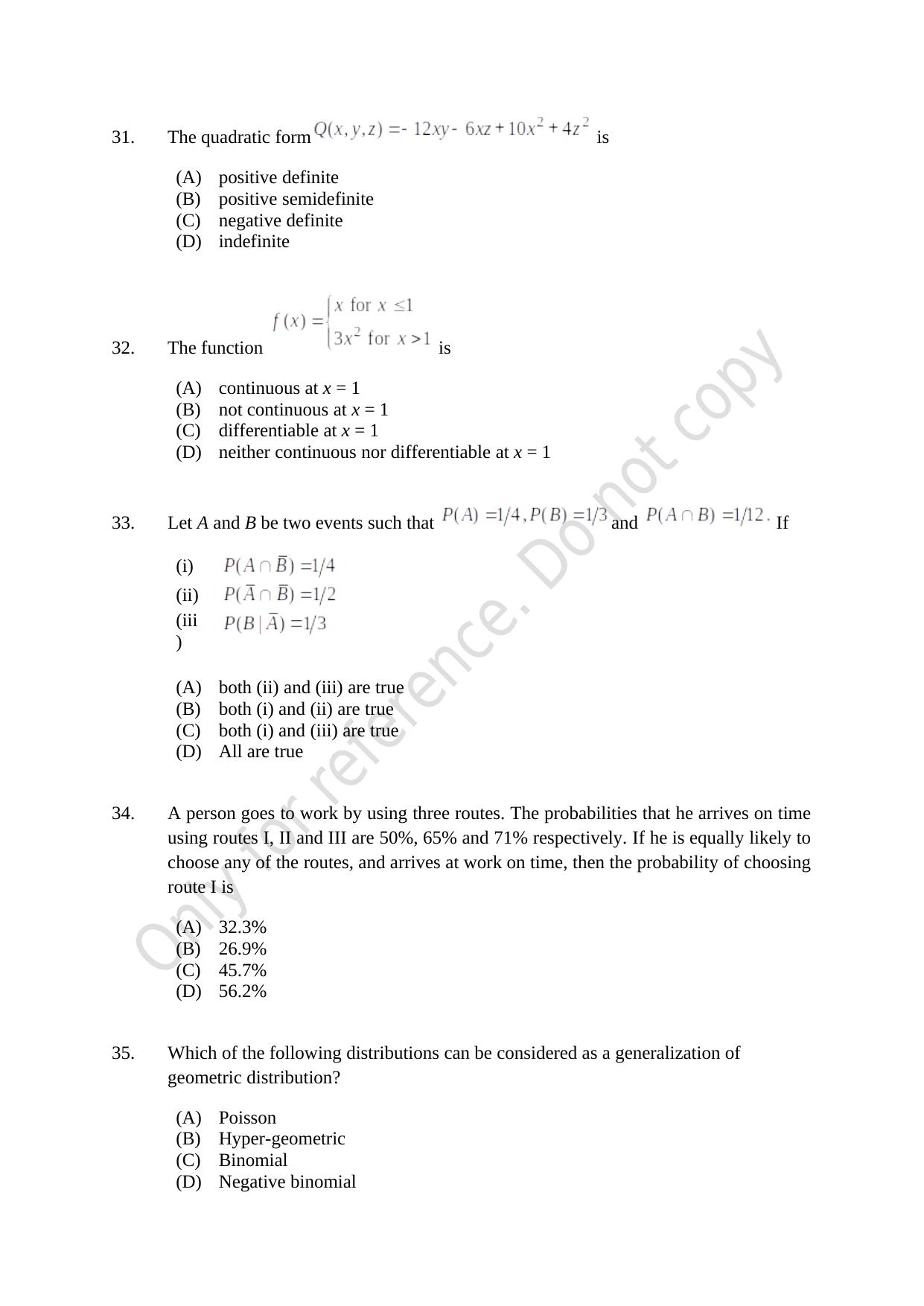 CUSAT CAT 2021 Statistics Question Paper - Page 9