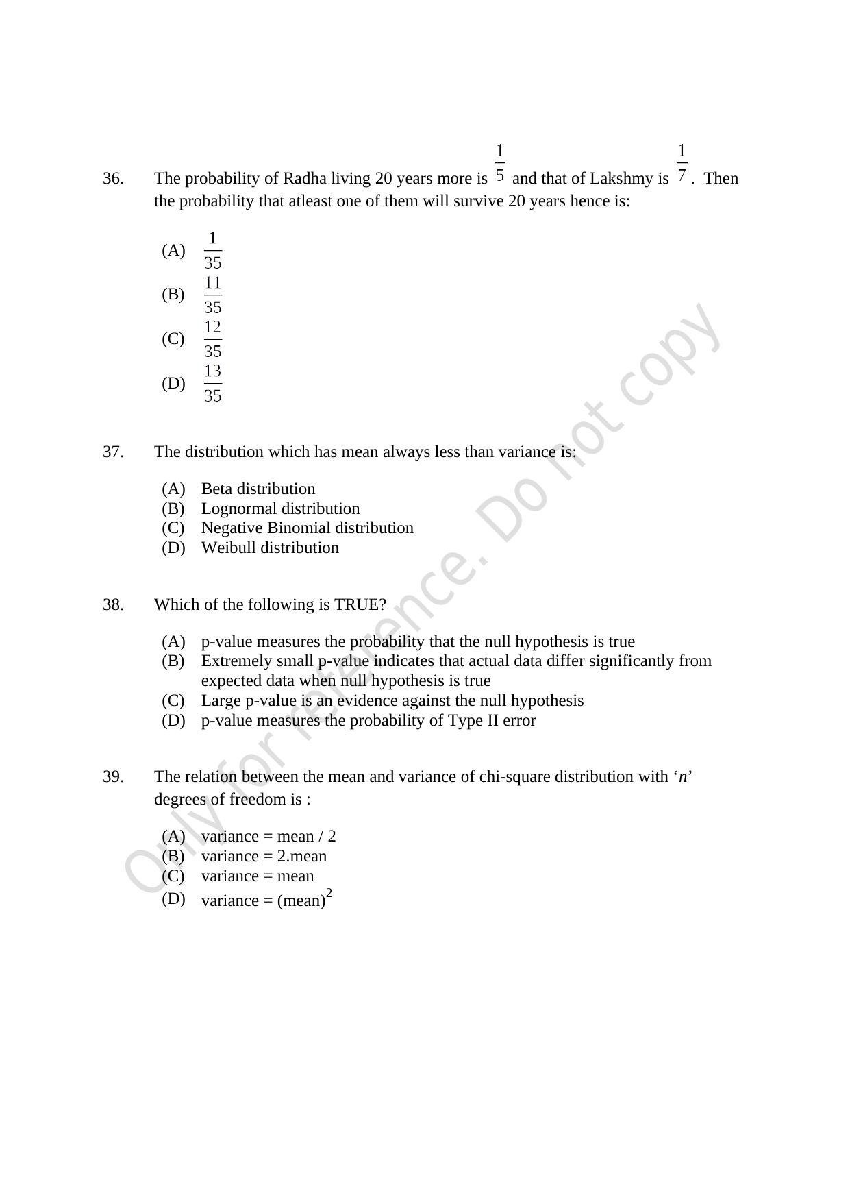 CUSAT CAT 2021 Statistics Question Paper - Page 10