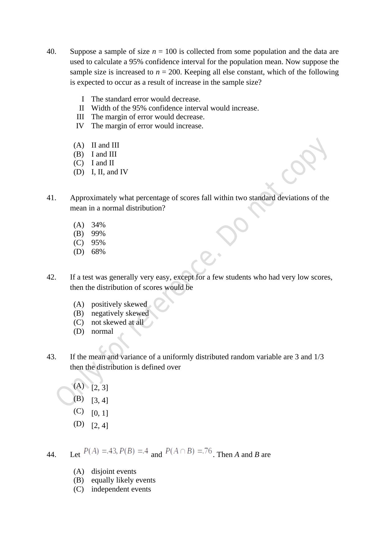 CUSAT CAT 2021 Statistics Question Paper - Page 11