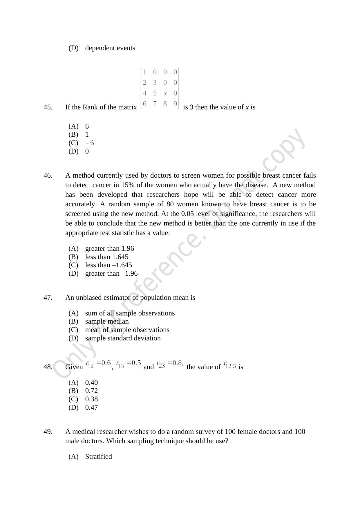 CUSAT CAT 2021 Statistics Question Paper - Page 12