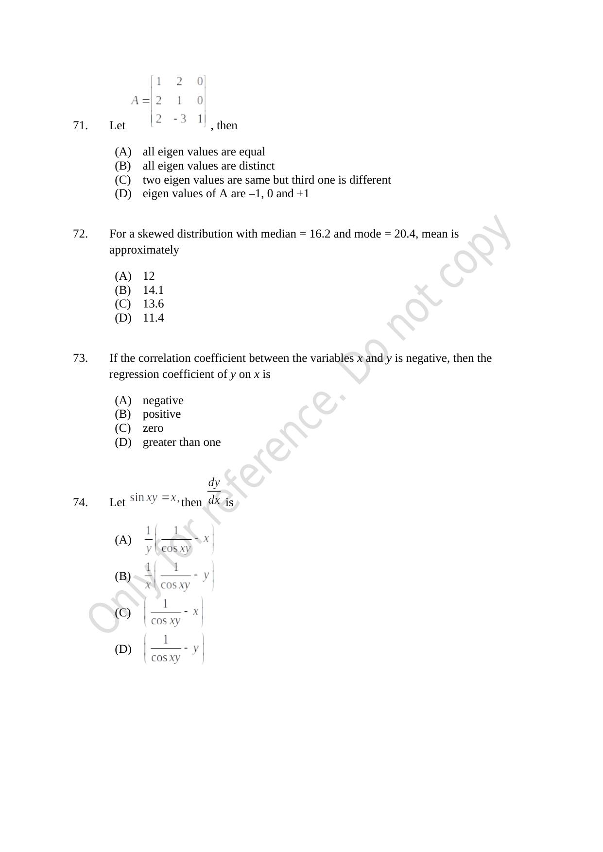 CUSAT CAT 2021 Statistics Question Paper - Page 17