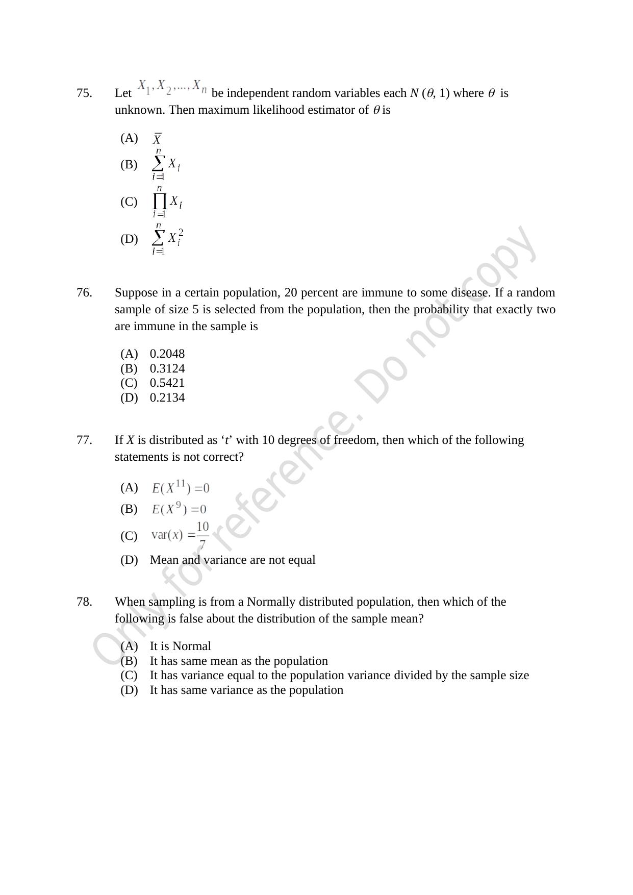 CUSAT CAT 2021 Statistics Question Paper - Page 18