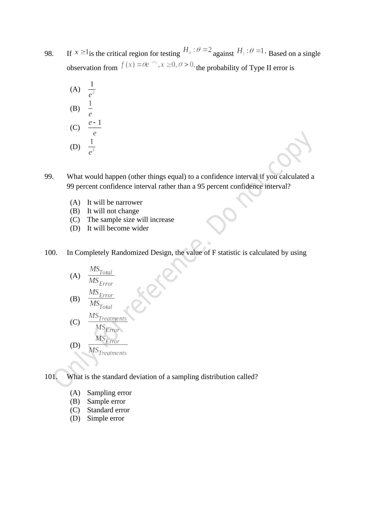 CUSAT CAT 2021 Statistics Question Paper - Page 24