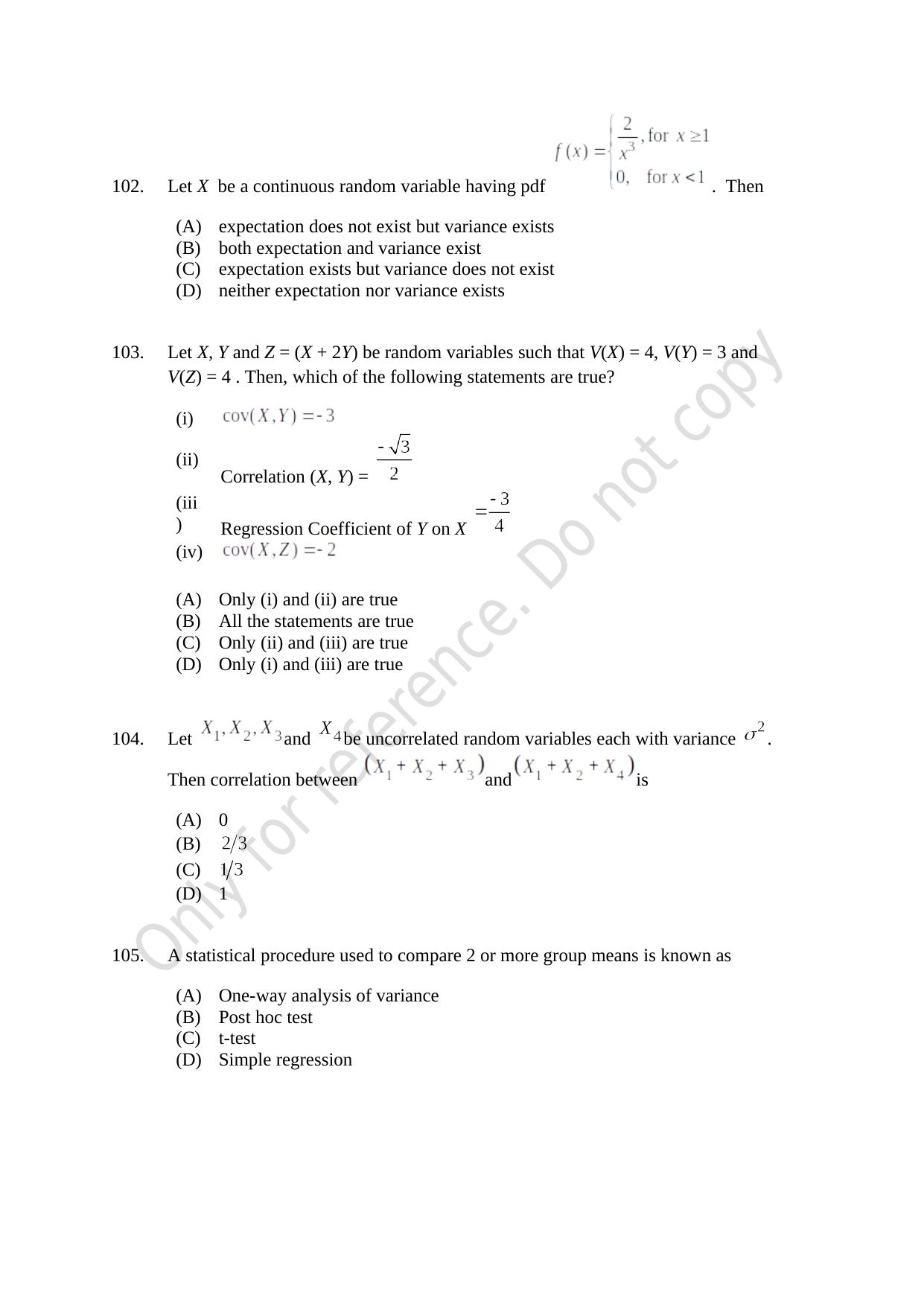 CUSAT CAT 2021 Statistics Question Paper - Page 25