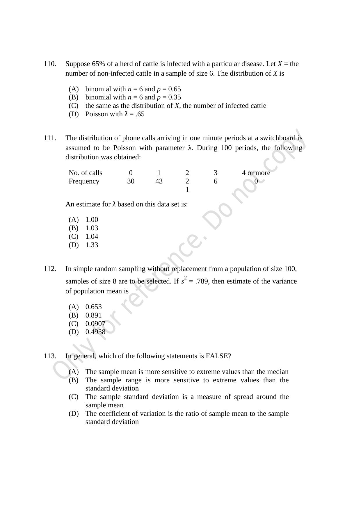 CUSAT CAT 2021 Statistics Question Paper - Page 27