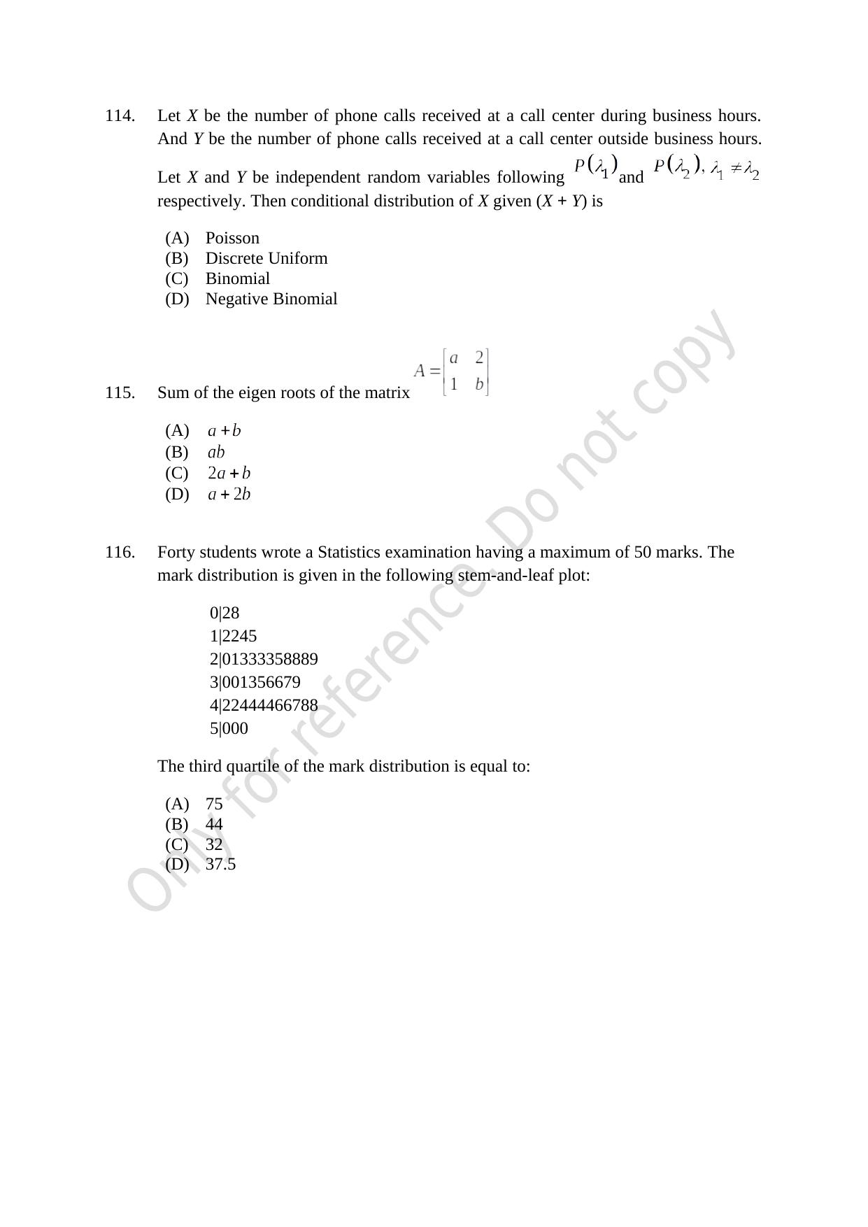 CUSAT CAT 2021 Statistics Question Paper - Page 28
