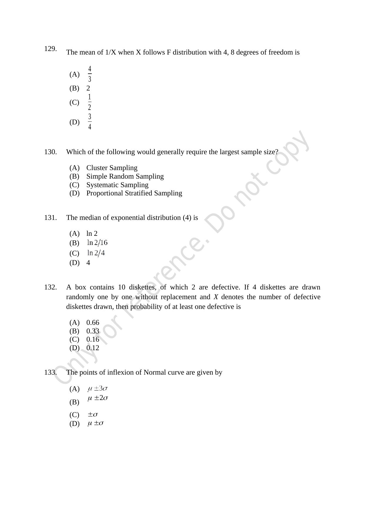 CUSAT CAT 2021 Statistics Question Paper - Page 32