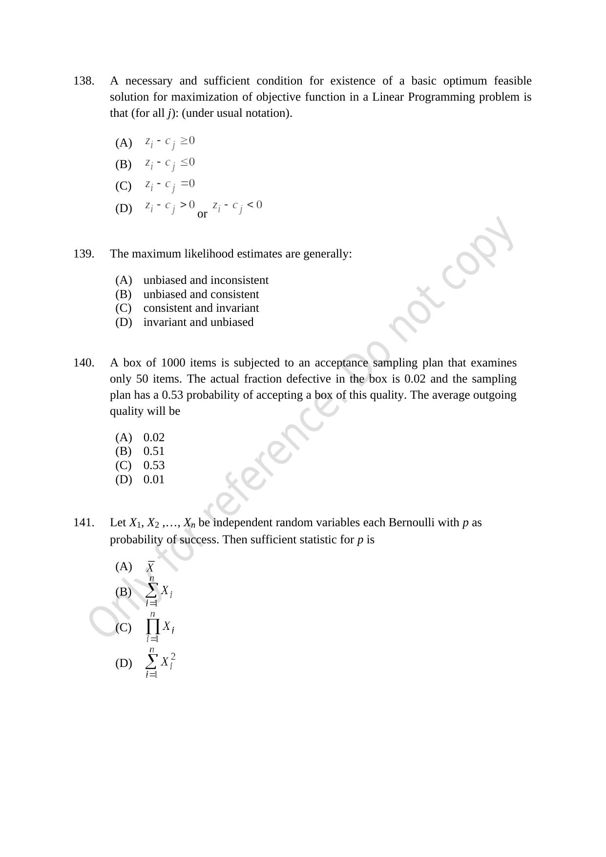 CUSAT CAT 2021 Statistics Question Paper - Page 34