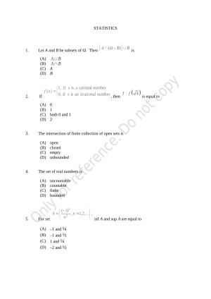 CUSAT CAT 2021 Statistics Question Paper