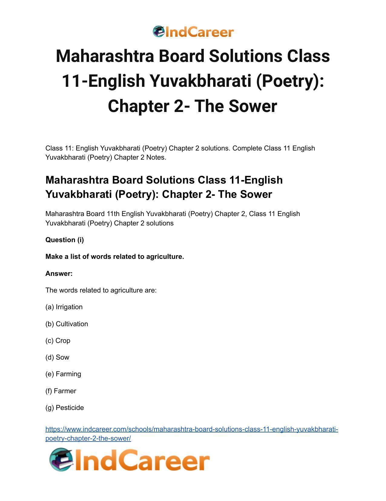 Maharashtra Board Solutions Class 11-English Yuvakbharati (Poetry): Chapter 2- The Sower - Page 2